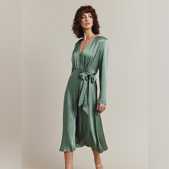 slim fit dress slacks Rent M&S X Ghost Green Long Sleeve Midi Dress main image 1